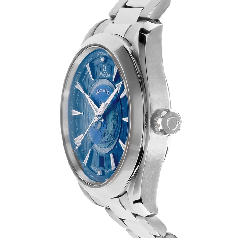 Omega Watch For Men - Seamaster Aqua Terra 150M Worldtimer, Steel on Steel, Blue Dial - Ref. 220.10.43.22.03.001