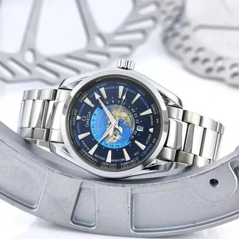 Omega Watch For Men - Seamaster Aqua Terra 150M Worldtimer, Steel on Steel, Blue Dial - Ref. 220.10.43.22.03.001