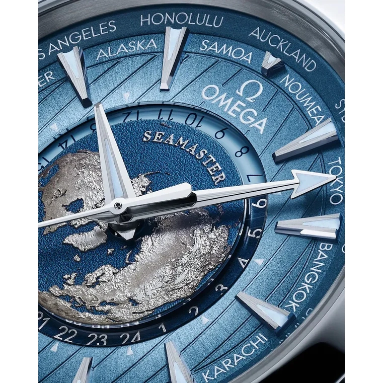 Omega Watch For Men - Seamaster Aqua Terra 150M Worldtimer, Steel on Steel, Summer Blue - Ref. 220.10.43.22.03.002