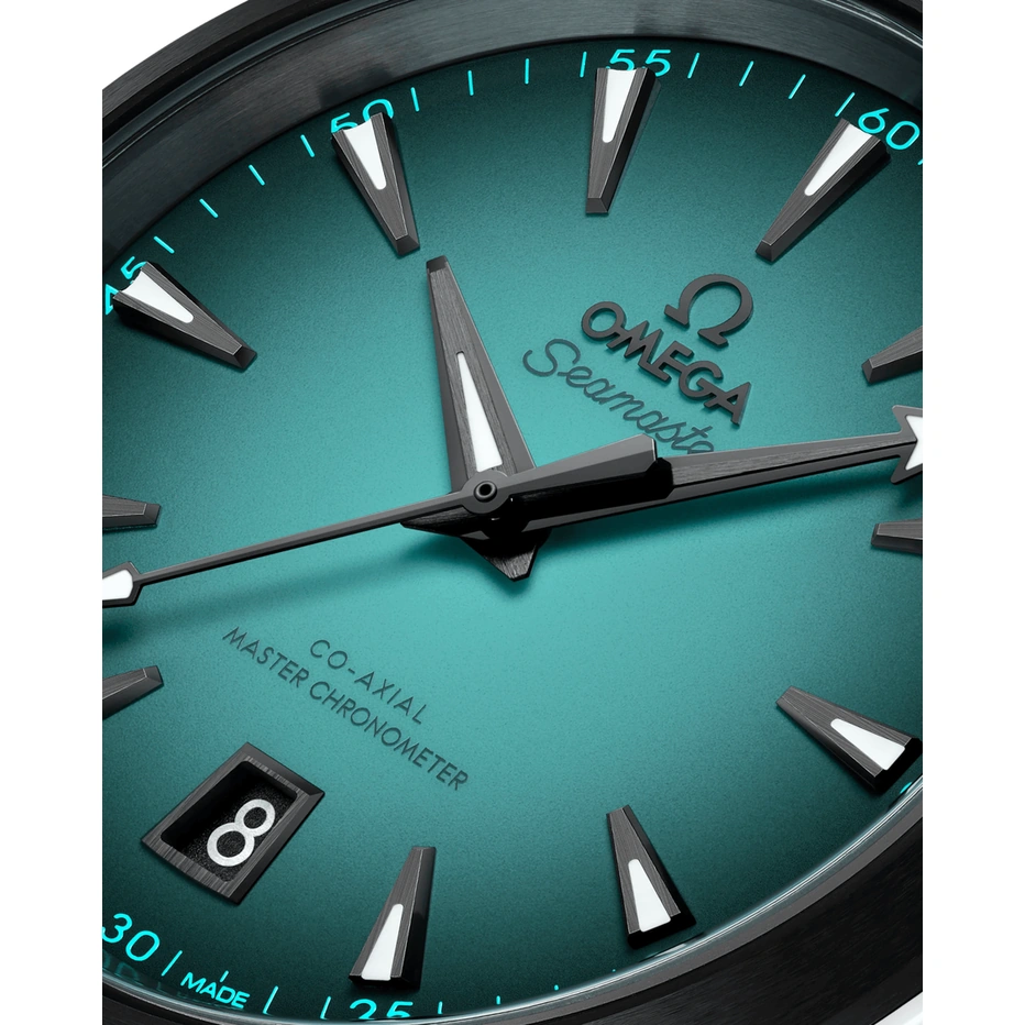 Omega Watch For Men - Seamaster Aqua Terra 150M, Steel on black Rubber Strap, Turquoise Gradient Dial