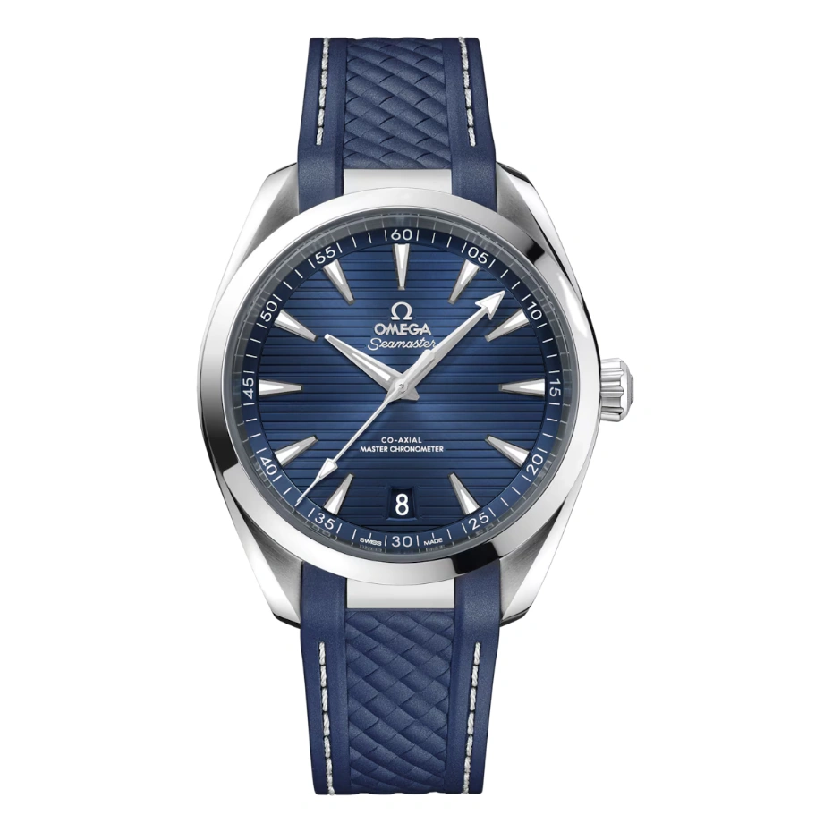 Omega Watch For Men - Seamaster Aqua Terra 150M, Steel on Blue Rubber Strap, Blue Dial