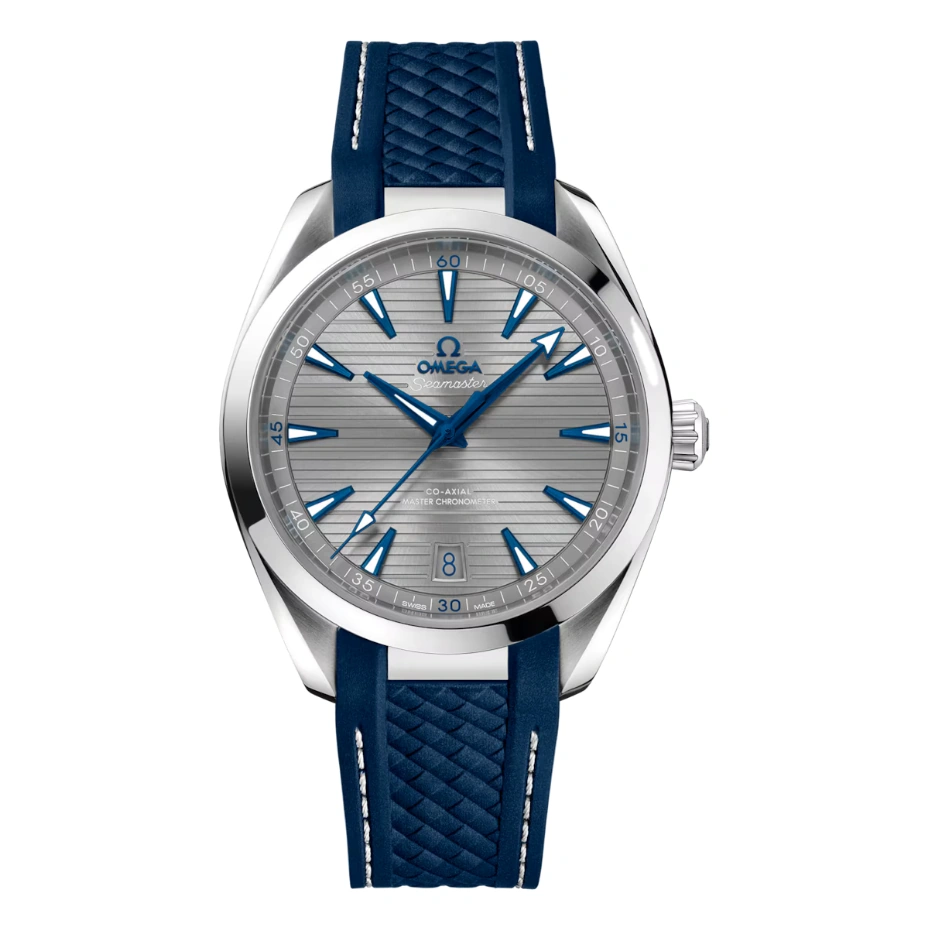 Omega Watch For Men - Seamaster Aqua Terra 150M, Steel on Blue Rubber Strap, Grey Dial
