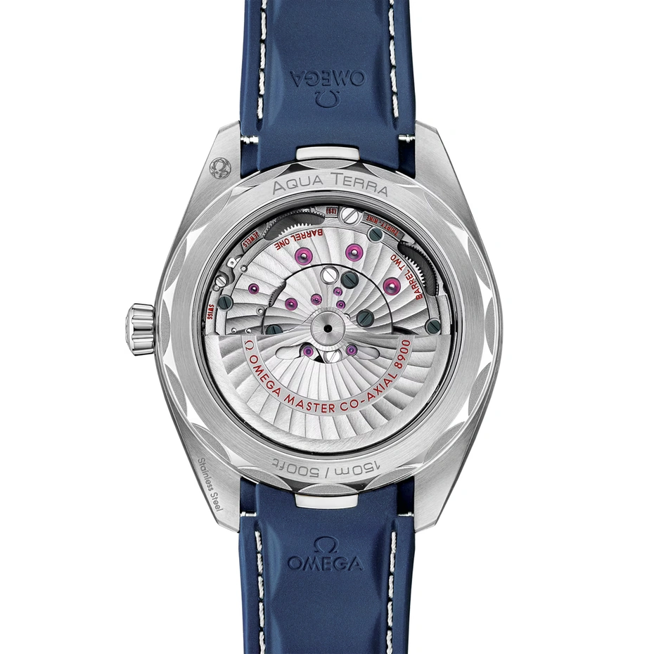 Omega Watch For Men - Seamaster Aqua Terra 150M, Steel on Blue Rubber Strap, Grey Dial
