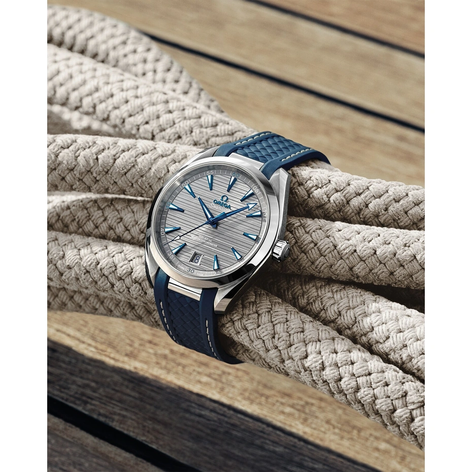 Omega Watch For Men - Seamaster Aqua Terra 150M, Steel on Blue Rubber Strap, Grey Dial