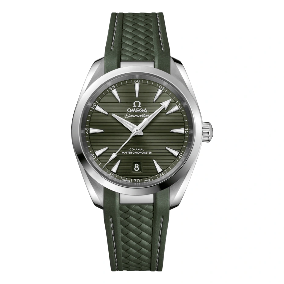 Omega Watch For Men - Seamaster Aqua Terra 150M, Steel on Olive Green Rubber Strap, Olive Green Dial