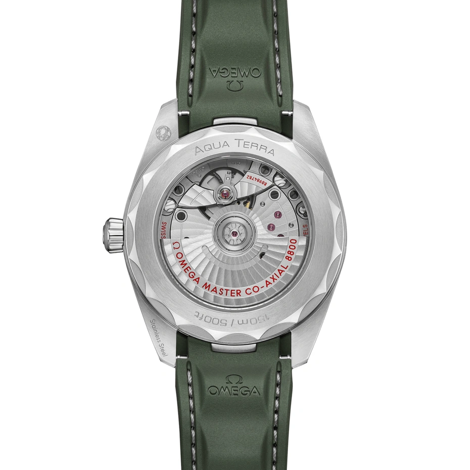 Omega Watch For Men - Seamaster Aqua Terra 150M, Steel on Olive Green Rubber Strap, Olive Green Dial