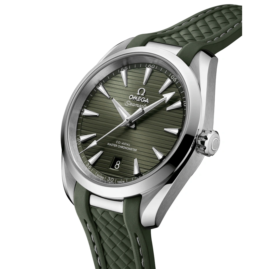 Omega Watch For Men - Seamaster Aqua Terra 150M, Steel on Olive Green Rubber Strap, Olive Green Dial