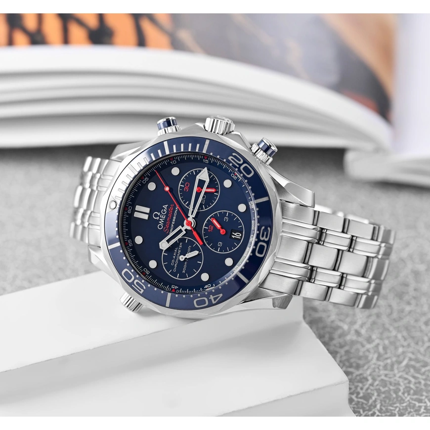 Omega Watch For Men - Seamaster Diver 300M Chronograph, 44 mm, Steel, Blue Dial - Ref. 212.30.44.50.03.001