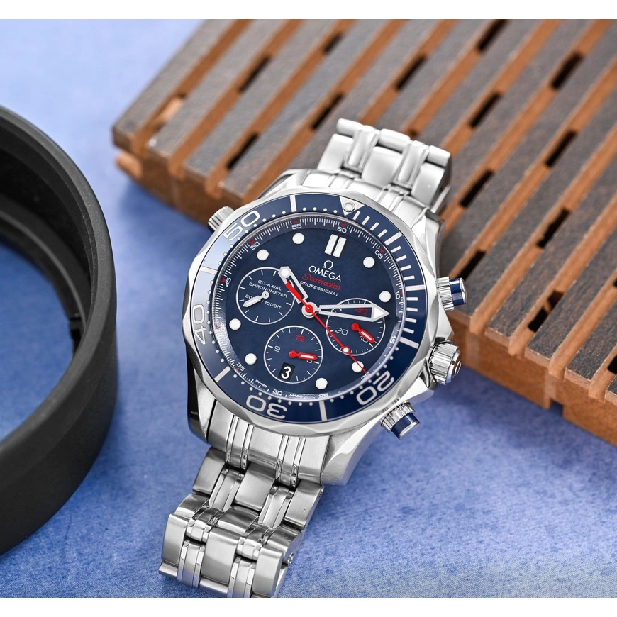 Omega Watch For Men - Seamaster Diver 300M Chronograph, 44 mm, Steel, Blue Dial - Ref. 212.30.44.50.03.001