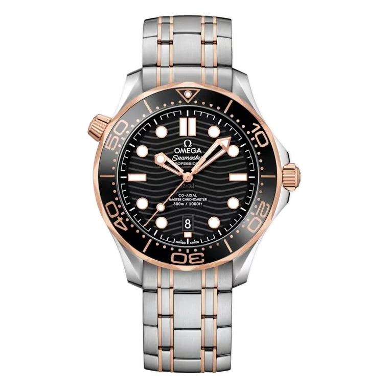 Omega Watch For Men - Seamaster Diver 300M Co-Axial Master Chronometer 42 mm, Steel-Sedna Gold, Black Dial - Ref. 210.20.42.20.01.001