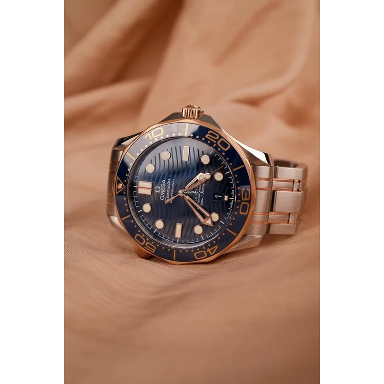 Omega Watch For Men - Seamaster Diver 300M Co-Axial Master Chronometer 42 mm, Steel-Yellow Gold, Blue Dial - Ref. 210.20.42.20.03.001
