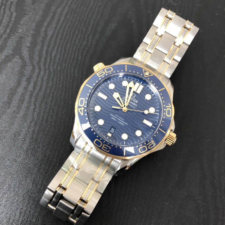 Omega Watch For Men - Seamaster Diver 300M Co-Axial Master Chronometer 42 mm, Steel-Yellow Gold, Blue Dial - Ref. 210.20.42.20.03.001