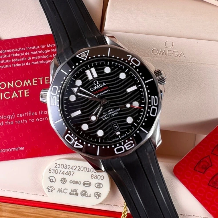 Omega Watch For Men - Seamaster Diver 300M, Black Ceramic Titanium, 44 mm, Black Dial - Ref. 210.92.44.20.01.001