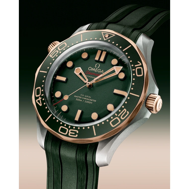 Omega Watch For Men - Seamaster Diver 300M, Black Ceramic Titanium, Green Dial - Ref. 210.92.42.20.10.001