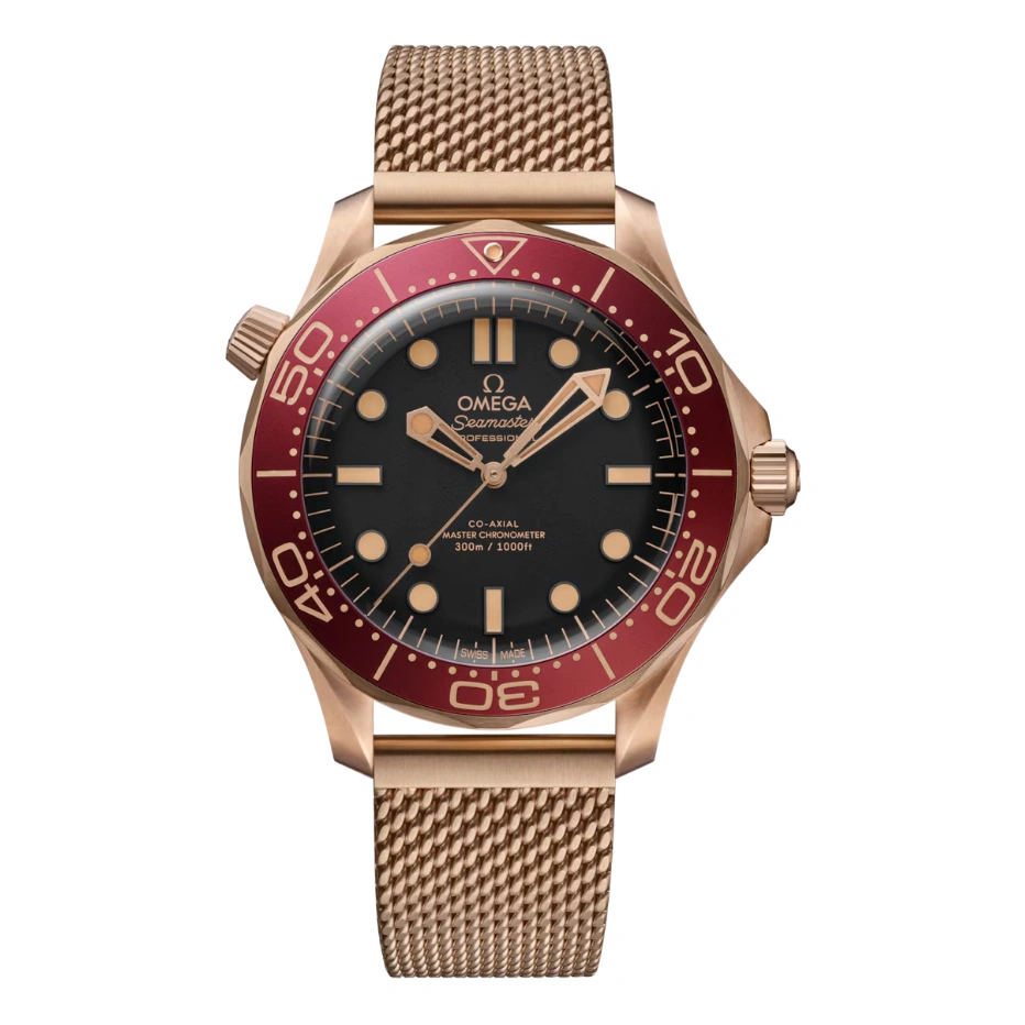 Omega Watch For Men - Seamaster Diver 300M, Bronze-Gold on Chains No Date, Black Dial