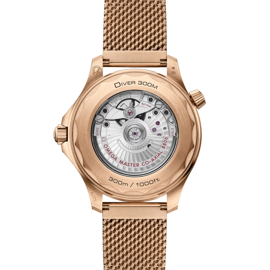 Omega Watch For Men - Seamaster Diver 300M, Bronze-Gold on Chains No Date, Black Dial
