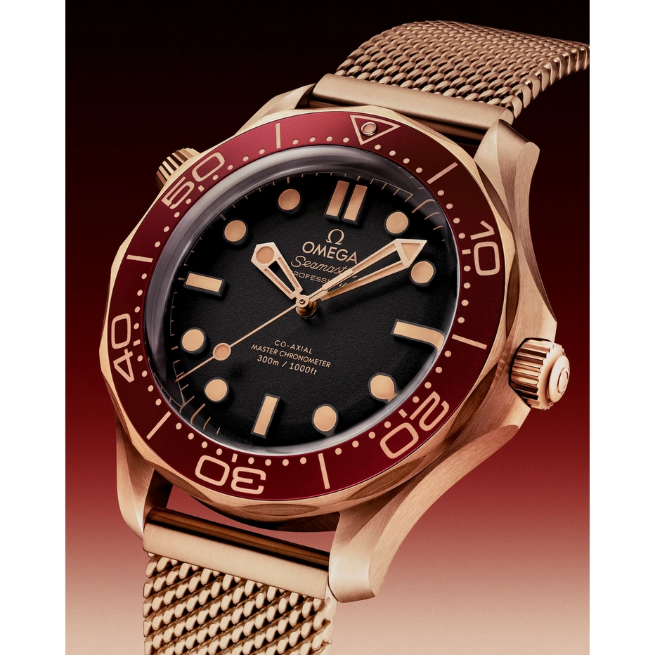 Omega Watch For Men - Seamaster Diver 300M, Bronze-Gold on Chains No Date, Black Dial