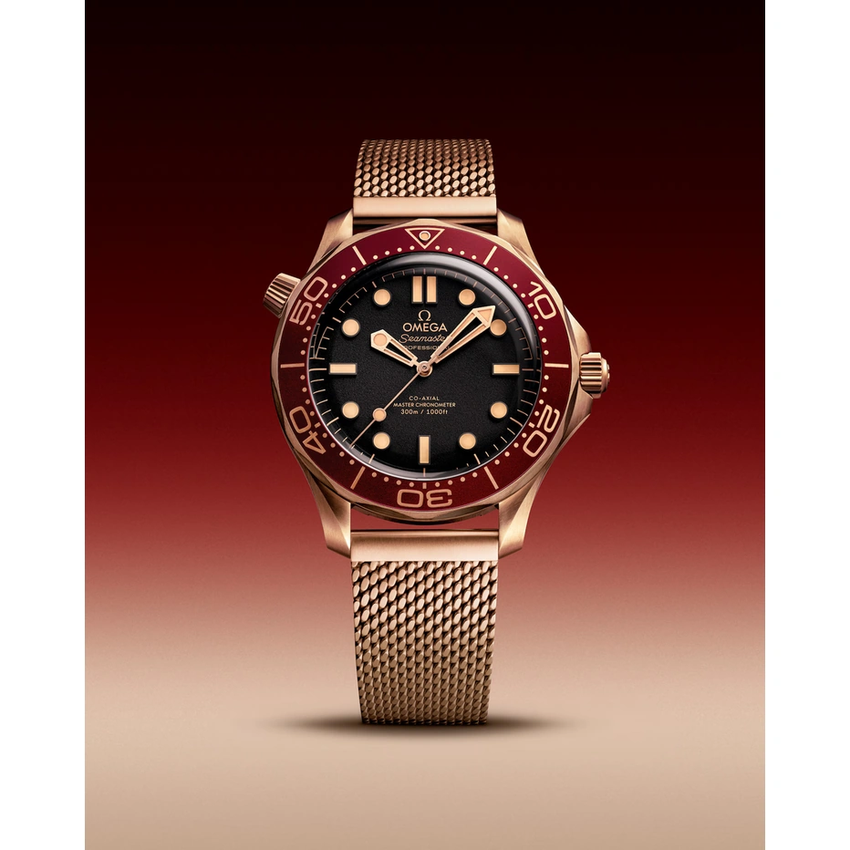 Omega Watch For Men - Seamaster Diver 300M, Bronze-Gold on Chains No Date, Black Dial