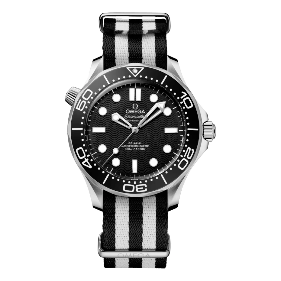 Omega Watch For Men - Seamaster Diver 300M, Ceramic-Titanium on NATO Strap, Black Dial 007 Edition