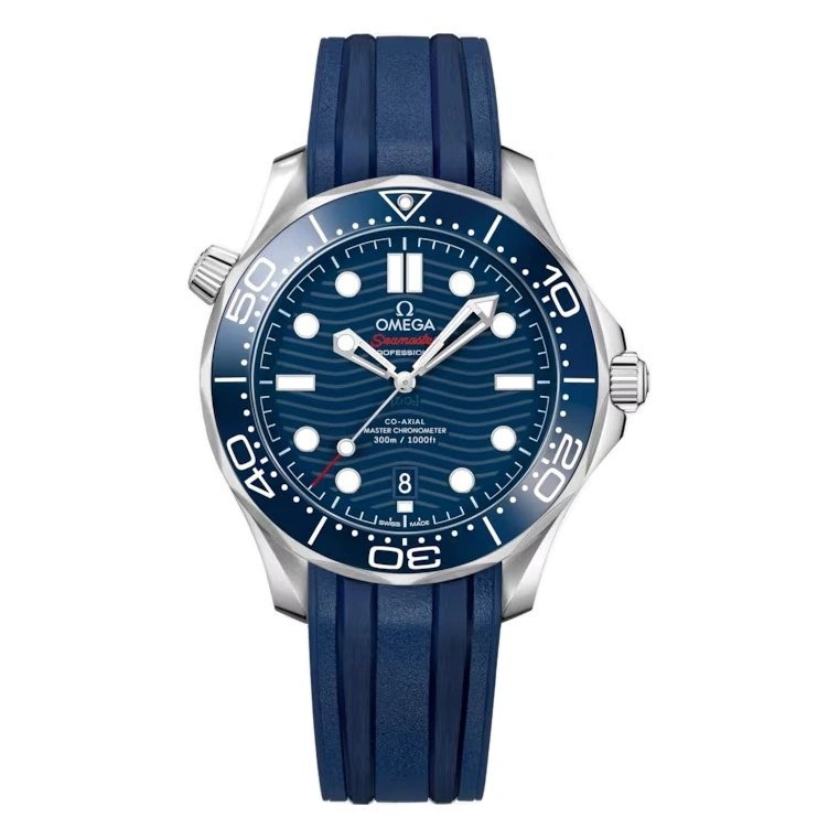 Omega Watch For Men - Seamaster Diver 300M, Steel on Blue Rubber Strap - Ref. 210.32.42.20.03.001