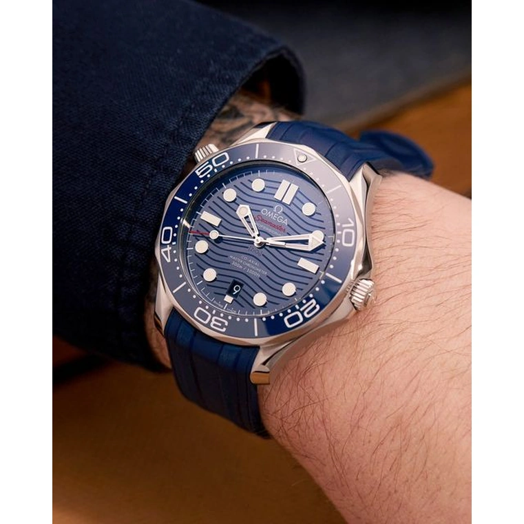 Omega Watch For Men - Seamaster Diver 300M, Steel on Blue Rubber Strap - Ref. 210.32.42.20.03.001
