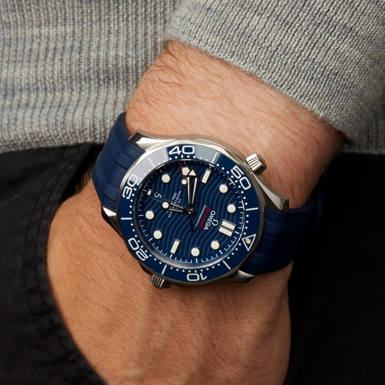 Omega Watch For Men - Seamaster Diver 300M, Steel on Blue Rubber Strap - Ref. 210.32.42.20.03.001
