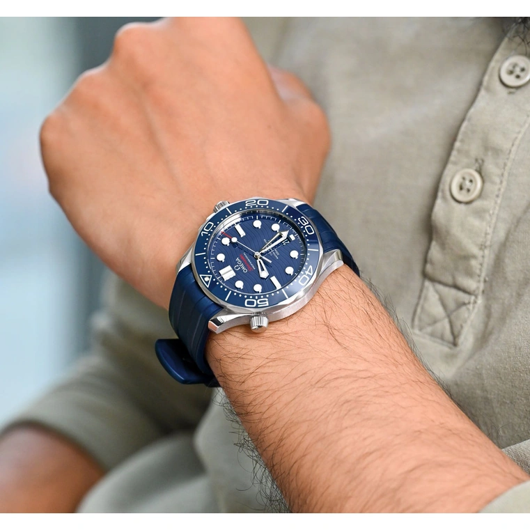 Omega Watch For Men - Seamaster Diver 300M, Steel on Blue Rubber Strap - Ref. 210.32.42.20.03.001