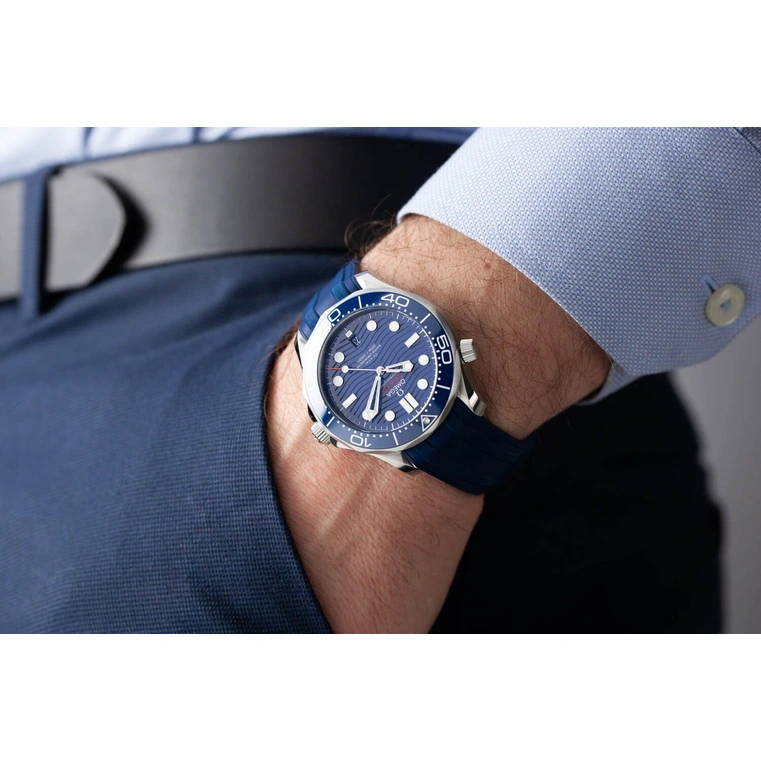 Omega Watch For Men - Seamaster Diver 300M, Steel on Blue Rubber Strap - Ref. 210.32.42.20.03.001