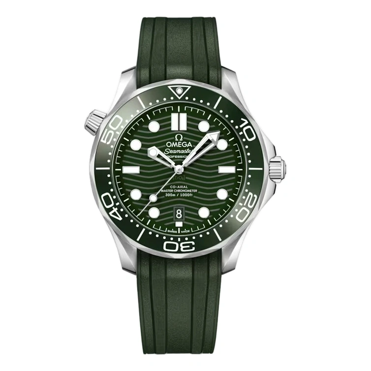 Omega Watch For Men - Seamaster Diver 300M, Steel on Green Rubber Strap - Ref. 210.32.42.20.10.001
