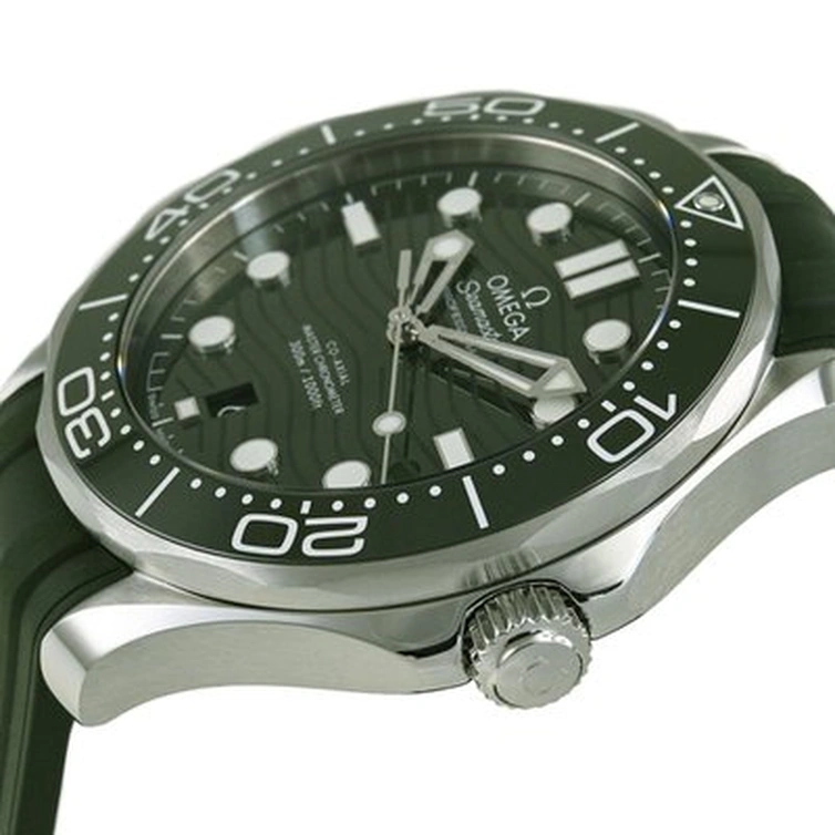 Omega Watch For Men - Seamaster Diver 300M, Steel on Green Rubber Strap - Ref. 210.32.42.20.10.001