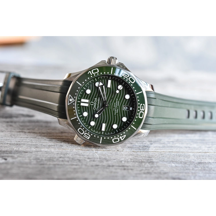 Omega Watch For Men - Seamaster Diver 300M, Steel on Green Rubber Strap - Ref. 210.32.42.20.10.001