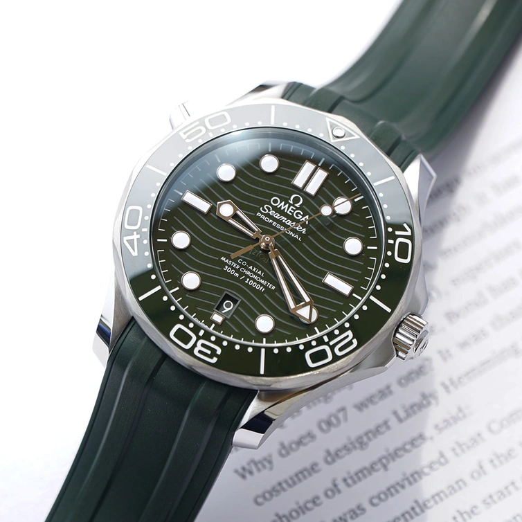 Omega Watch For Men - Seamaster Diver 300M, Steel on Green Rubber Strap - Ref. 210.32.42.20.10.001