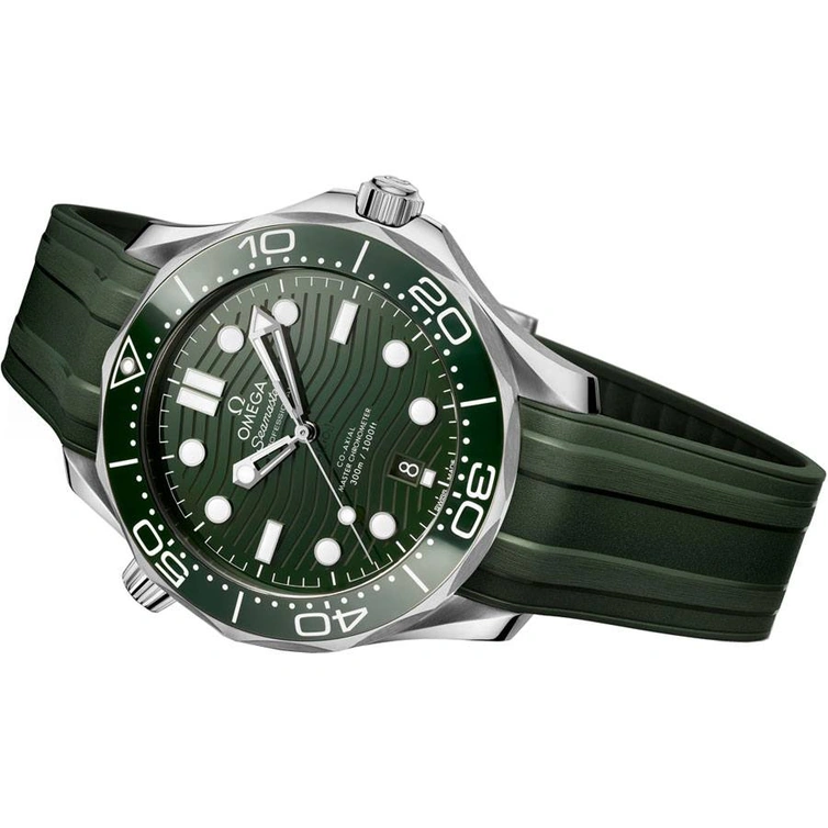 Omega Watch For Men - Seamaster Diver 300M, Steel on Green Rubber Strap - Ref. 210.32.42.20.10.001