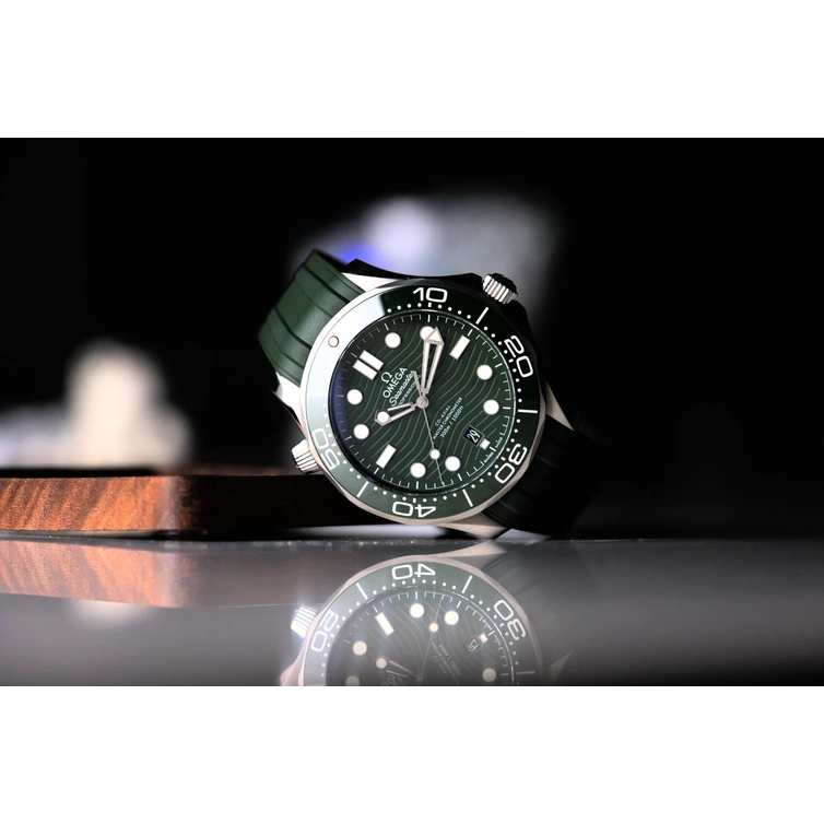 Omega Watch For Men - Seamaster Diver 300M, Steel on Green Rubber Strap - Ref. 210.32.42.20.10.001