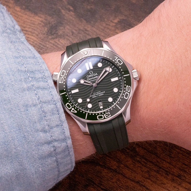 Omega Watch For Men - Seamaster Diver 300M, Steel on Green Rubber Strap - Ref. 210.32.42.20.10.001