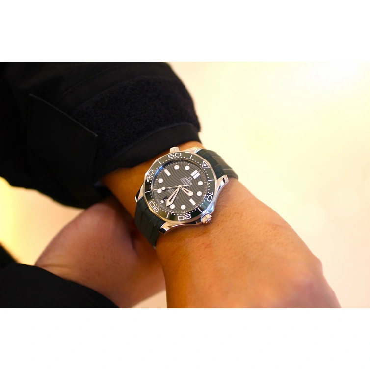 Omega Watch For Men - Seamaster Diver 300M, Steel on Green Rubber Strap - Ref. 210.32.42.20.10.001