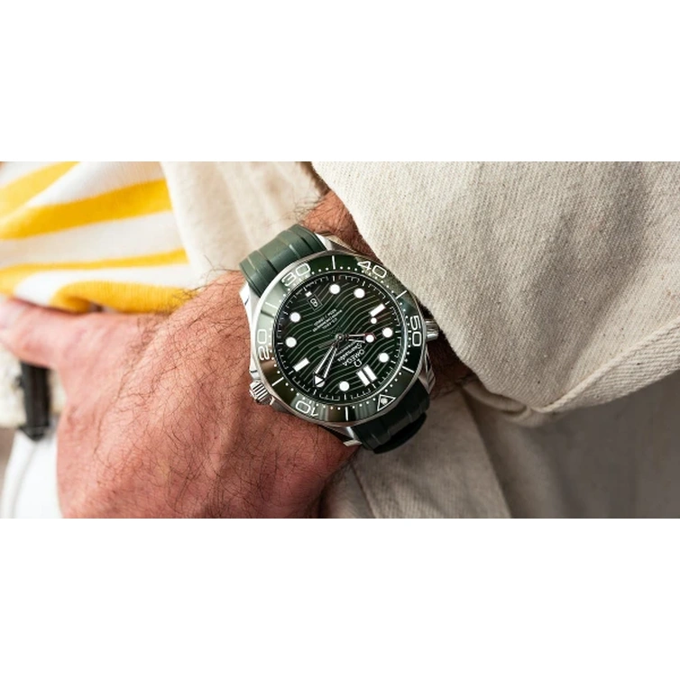 Omega Watch For Men - Seamaster Diver 300M, Steel on Green Rubber Strap - Ref. 210.32.42.20.10.001