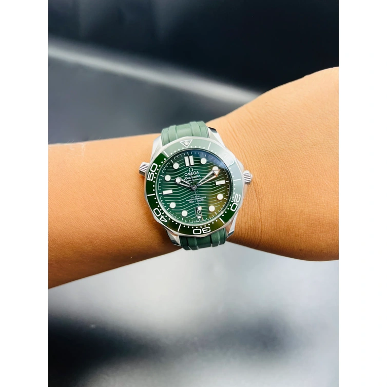 Omega Watch For Men - Seamaster Diver 300M, Steel on Green Rubber Strap - Ref. 210.32.42.20.10.001