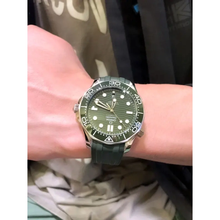 Omega Watch For Men - Seamaster Diver 300M, Steel on Green Rubber Strap - Ref. 210.32.42.20.10.001