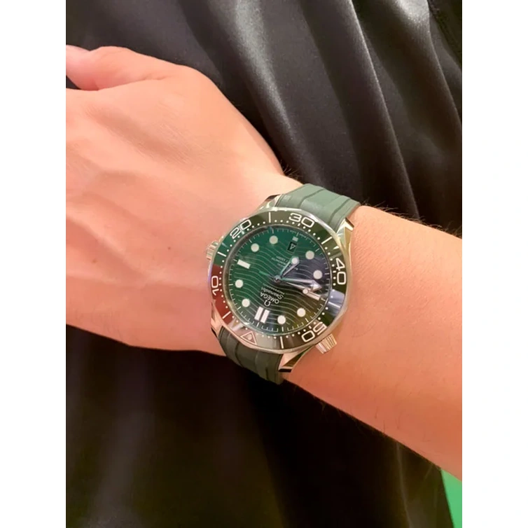 Omega Watch For Men - Seamaster Diver 300M, Steel on Green Rubber Strap - Ref. 210.32.42.20.10.001