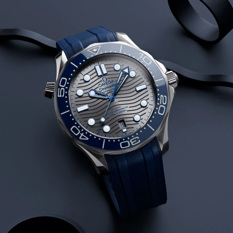 Omega Watch For Men - Seamaster Diver 300M, Steel on Grey Rubber Strap - Ref. 210.32.42.20.06.001