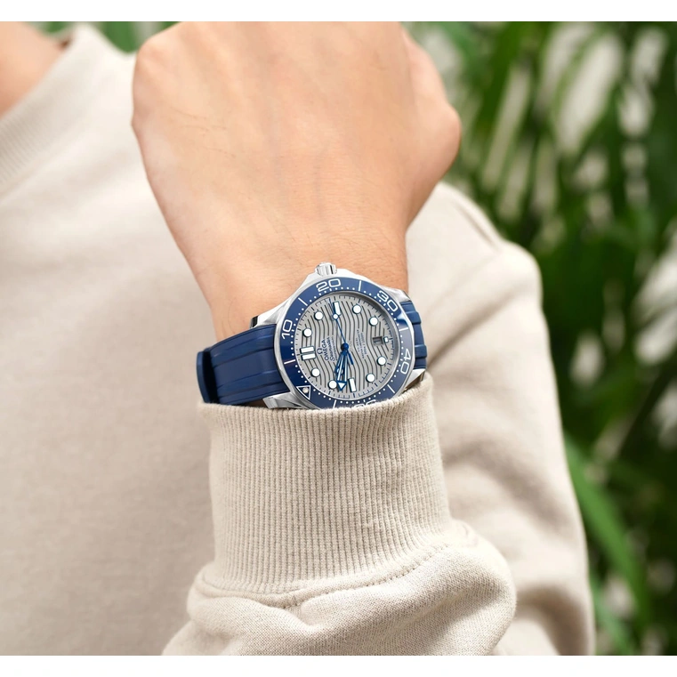 Omega Watch For Men - Seamaster Diver 300M, Steel on Grey Rubber Strap - Ref. 210.32.42.20.06.001