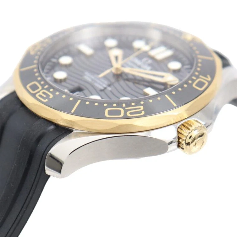 Omega Watch For Men - Seamaster Diver 300M, Steel-Sedna Gold on Rubber Strap, Black Dial - Ref. 210.22.42.20.01.002