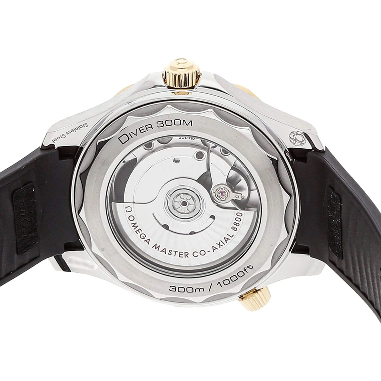Omega Watch For Men - Seamaster Diver 300M, Steel-Sedna Gold on Rubber Strap, Black Dial - Ref. 210.22.42.20.01.002