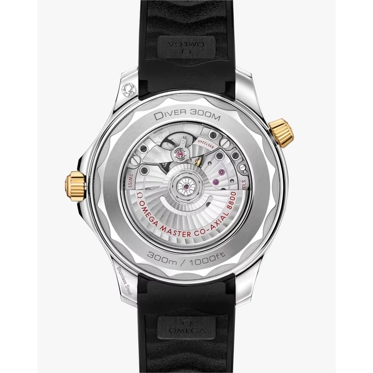 Omega Watch For Men - Seamaster Diver 300M, Steel-Sedna Gold on Rubber Strap, Black Dial - Ref. 210.22.42.20.01.002