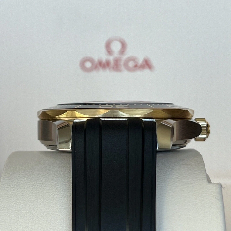 Omega Watch For Men - Seamaster Diver 300M, Steel-Sedna Gold on Rubber Strap, Black Dial - Ref. 210.22.42.20.01.002