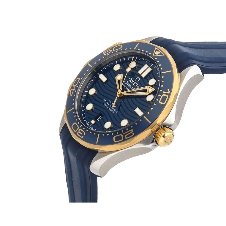 Omega Watch For Men - Seamaster Diver 300M, Steel-Yellow Gold on Blue Rubber Strap - Ref. 210.22.42.20.03.001