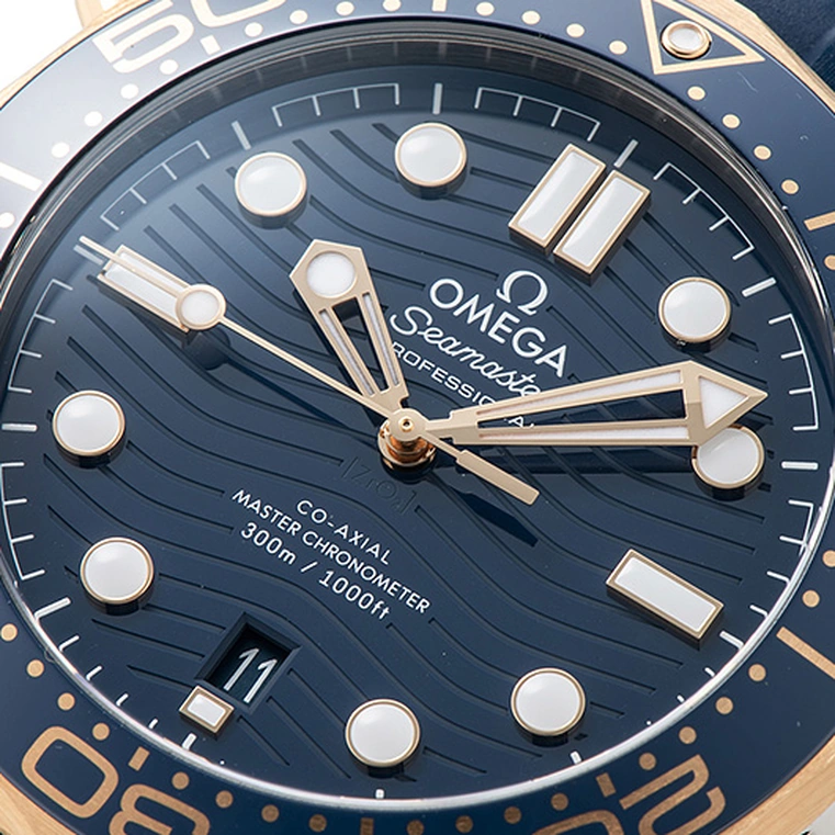 Omega Watch For Men - Seamaster Diver 300M, Steel-Yellow Gold on Blue Rubber Strap - Ref. 210.22.42.20.03.001