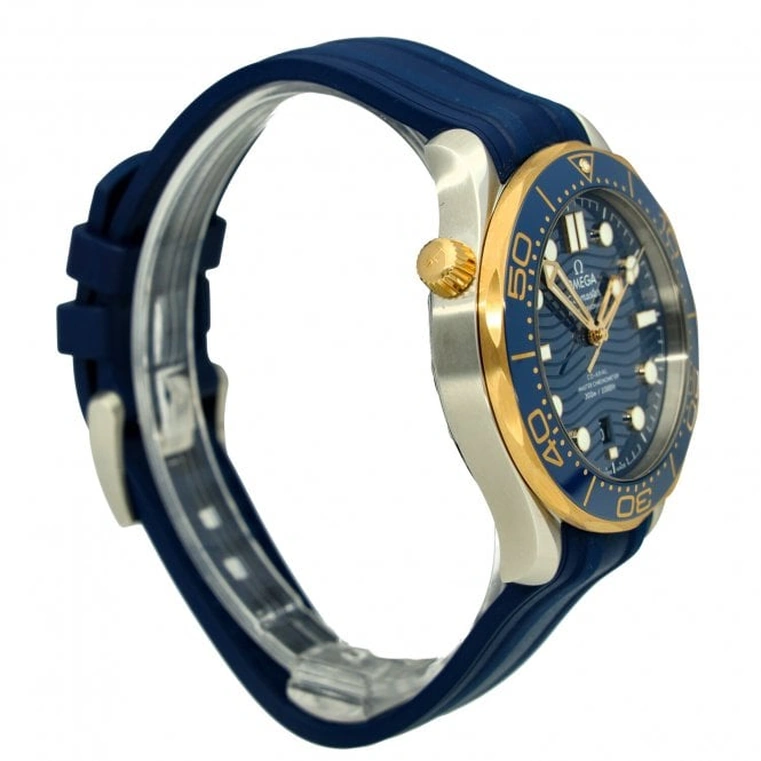 Omega Watch For Men - Seamaster Diver 300M, Steel-Yellow Gold on Blue Rubber Strap - Ref. 210.22.42.20.03.001