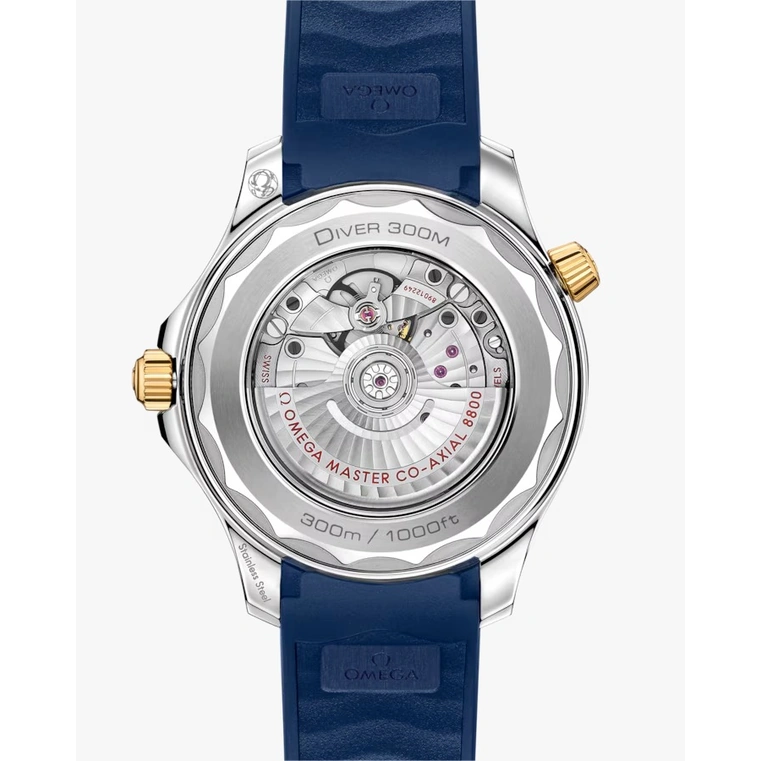 Omega Watch For Men - Seamaster Diver 300M, Steel-Yellow Gold on Blue Rubber Strap - Ref. 210.22.42.20.03.001